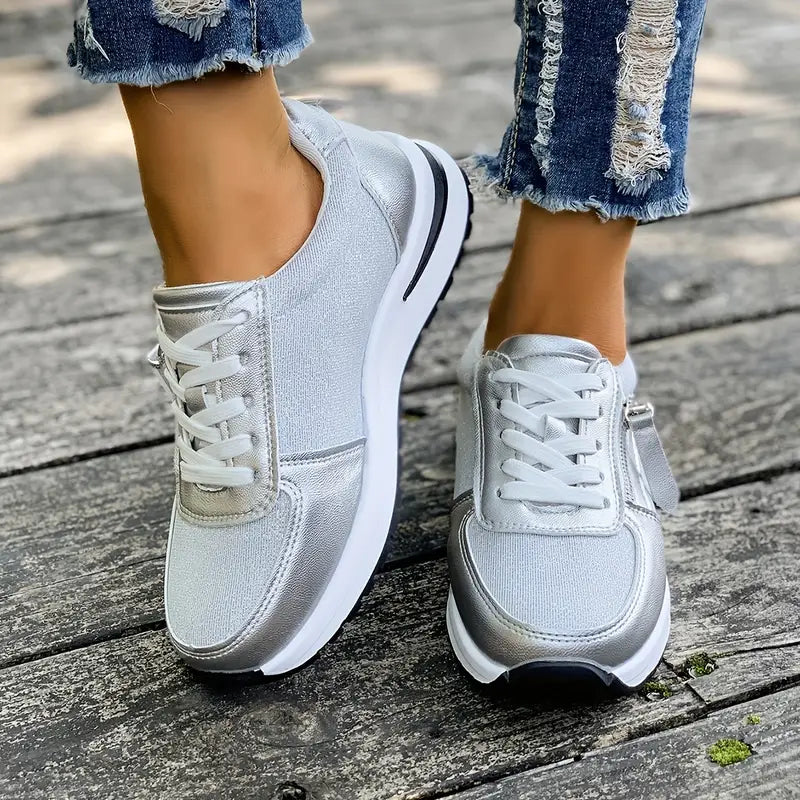 Sneakers Basse Donna in Ecopelle con Zip Laterale