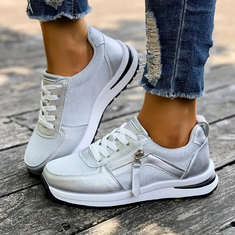 Sneakers Basse Donna in Ecopelle con Zip Laterale