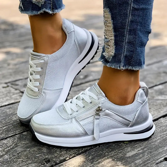 Sneakers Basse Donna in Ecopelle con Zip Laterale
